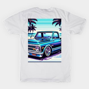 Chevy C10 Lowrider Beach Theme Design - Classic Car Meets Summer Vibes T-Shirt